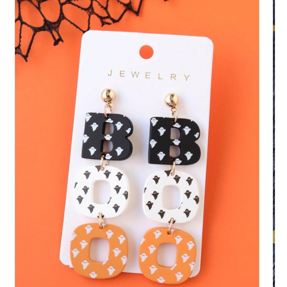 👻 BOO❗️ HALLOWEEN GHOST PRINTED ACRYLIC & POLYMER CLAY EARRINGS❗️